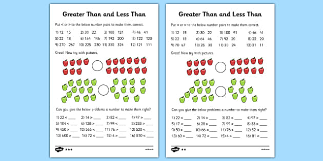 table chinese printable multiplication Less Than (Differentiated Worksheets and Than Greater