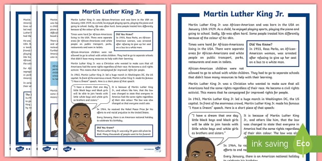 KS2 Martin Luther King Jr. Differentiated Fact File