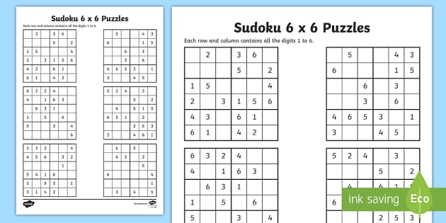 Free Printable Sudoku 6x6 Puzzles