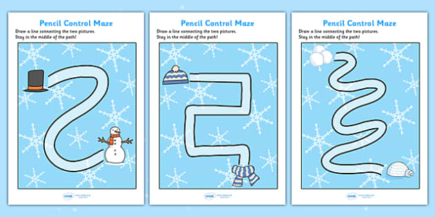 Winter Themed Pencil Control Maze Worksheets (teacher made)