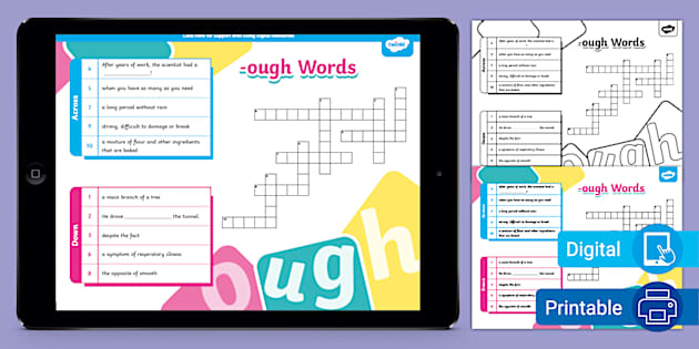 ough Words Crossword for 3rd 5th Grade (teacher made)