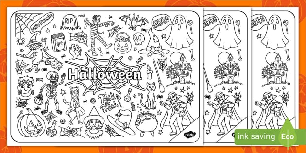 Let's Doodle About Halloween Colouring Pages (teacher made)