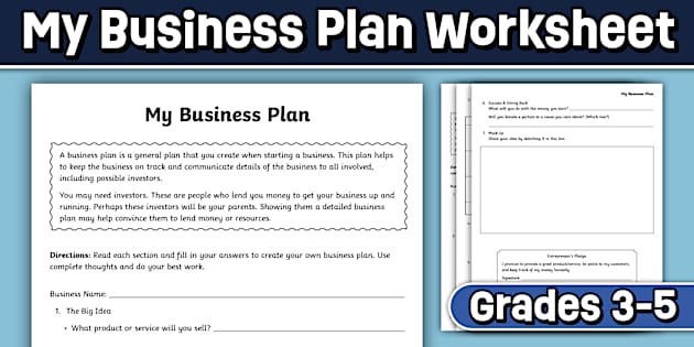 My Business Plan Worksheet for 3rd-5th Grade