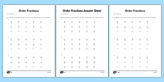 ordering and simplifying fractions worksheet twinkl