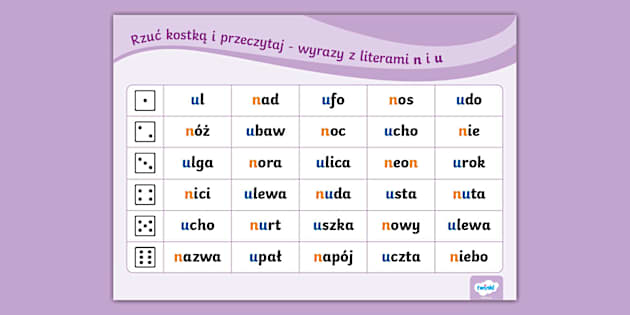 Wyrazy Z Z Z Kropka - Rzuć kostką | Wyrazy z n i u | Litery kształtopodobne