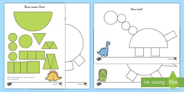 Baue einen Dino aus Formen Arbeitsblätter (teacher made)