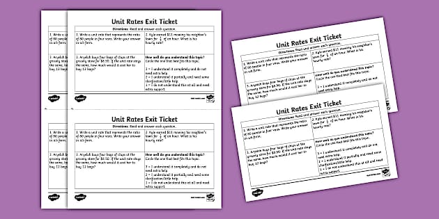 Seventh Grade Unit Rates Exit Ticket (Hecho por educadores)