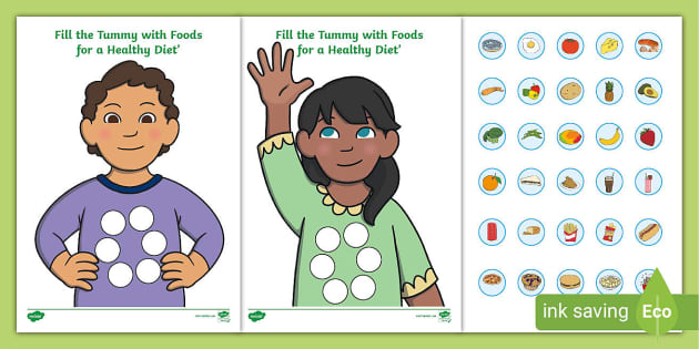 Healthy Food Fill the Tummy Activity Worksheet - Twinkl