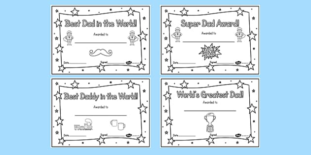 Colouring Fathers Day Certificates - Primary Resources