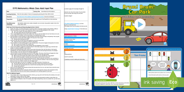 EYFS Maths: Brum! Brum! Car Park Addition Whole Class Adult Input Plan and