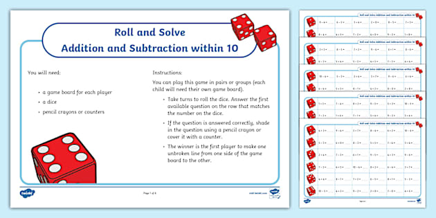 👉 KS1 Roll and Solve Addition and Subtraction within 10