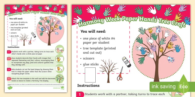 Harmony Week Paper Hands Tree Craft (teacher made) - Twinkl