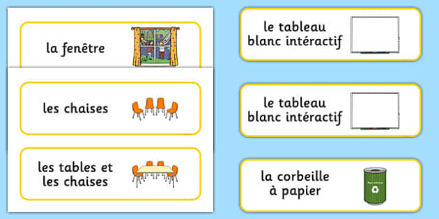 French Classroom Labels For Furniture, List Of Furniture In French And English