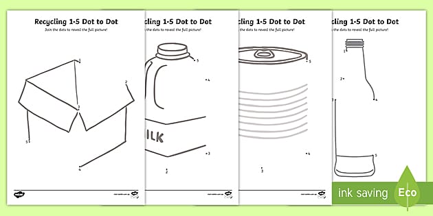 Recycling 1-5 Dot to Dot Worksheet