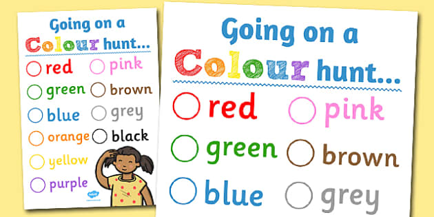 preschool printable color hunt with objects