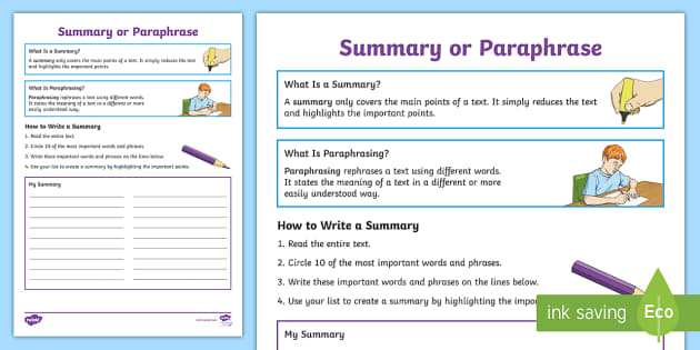 summarizing and paraphrasing activity