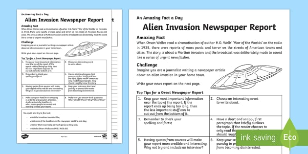 Alien Invasion Newspaper Report Writing Template