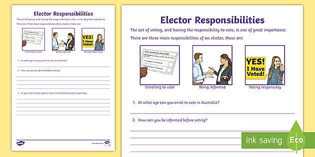 Elector Responsibilities Worksheet (teacher made) - Twinkl