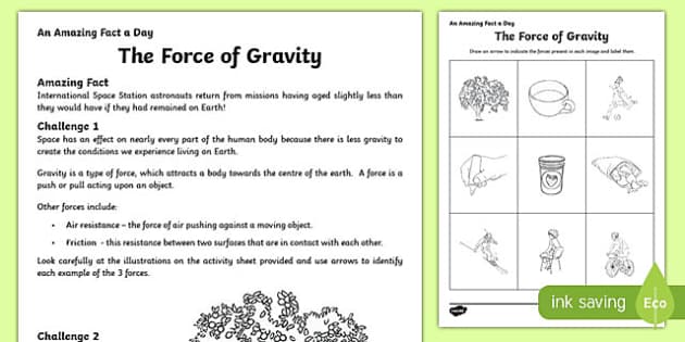 Gravity Worksheet 6th Grade