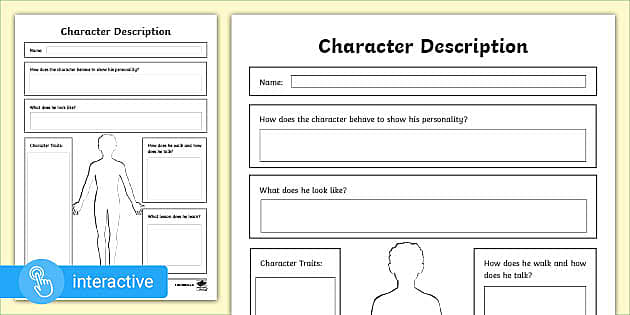 Interactive Pdf Male Character Description Worksheet