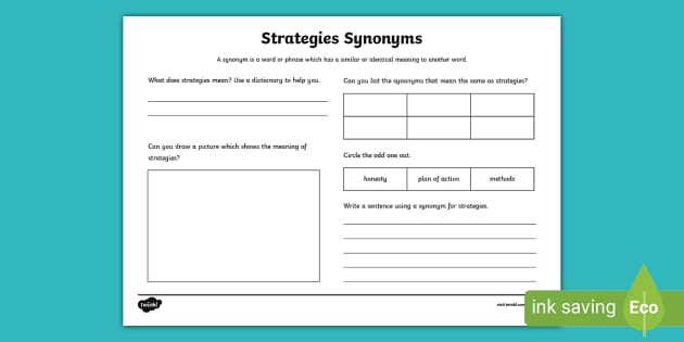 Strategies Synonyms Worksheet (teacher made) - Twinkl