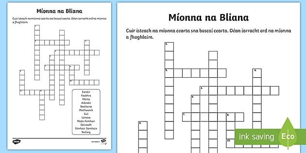 Months of the Year Criss Cross Puzzle Gaeilge - Twinkl