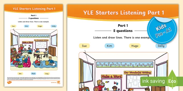 Worksheet　Part　[Kids,　Starters　YLE　ESL　Pre-A1]　Listening　(School)