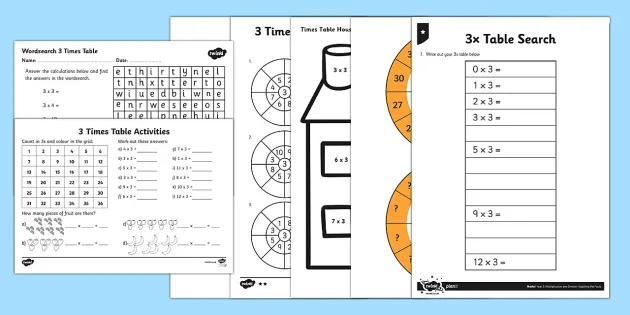 3 Times Table Worksheet Resource Pack Teacher Made