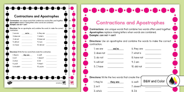 Second Grade Contractions And Apostrophes Activity - Twinkl