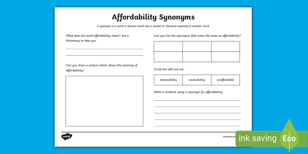 Affordability Synonyms Worksheet (profesor hizo) Twinkl