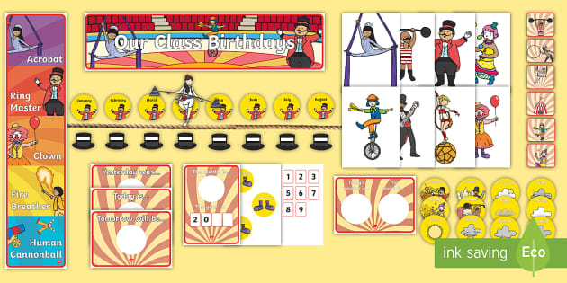  NEW Circus Themed Display Pack Drawer Labels Birthday Calendar 