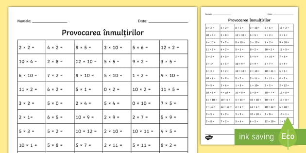 Fișă - Tabla înmulțirii | Matematică - Twinkl România