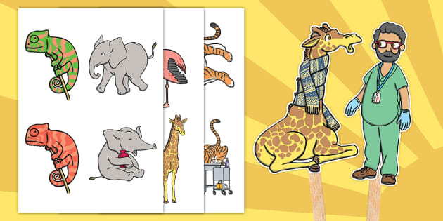 The Zoo Vet Stick Puppet Templates (teacher Made) - Twinkl