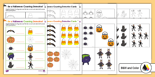 Education game for children count how many cute cartoon witch hat spell  book cauldron and write the number in the box printable halloween worksheet  14660308 Vector Art at Vecteezy