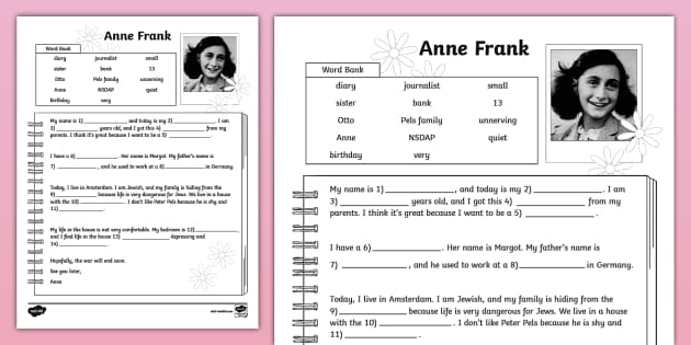 Anne Frank Biography Fill in the Blank Activity Worksheet for 3rd-5th Grade anne-frank-biography-fill-in-the-blank-activity-worksheet-for-3rd-5th-grade