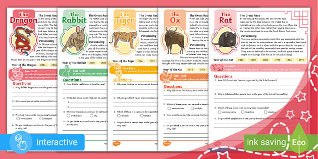 Zodiac Animals Reading Comprehension Parents Resource