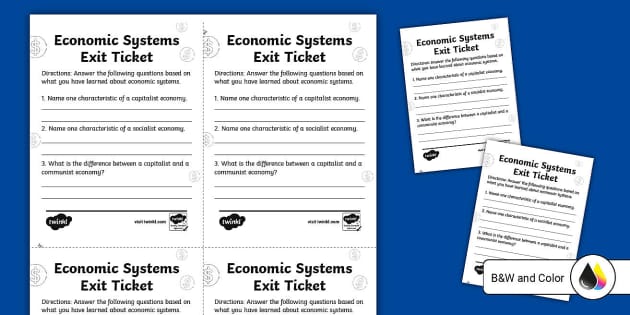 Eighth Grade Economic Systems Exit Ticket - Twinkl