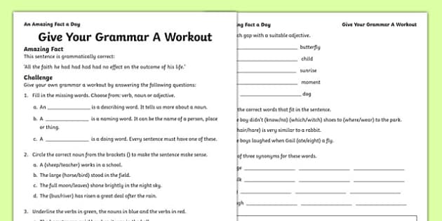 Give Your Grammar A Workout Worksheet - English Resources