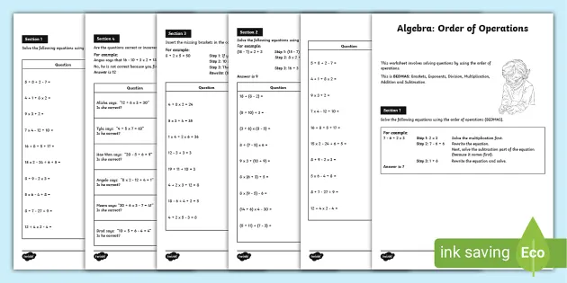 Year 7/8 Order of Operations BEDMAS Mathematics Worksheets