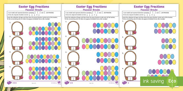 Easter Egg Fractions Differentiated Worksheets English/Afrikaans