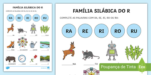 Atividades de Alfabetização das famílias silábicas - R, S, T, V, X, Z -  Cantinho Ensinar