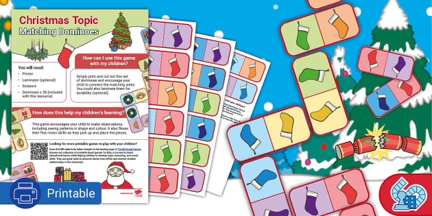 Matching Stockings Christmas Dominoes Game (teacher made)