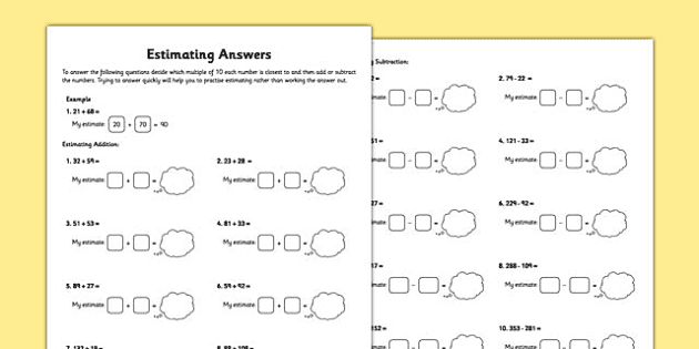 estimating answers to calculations year 3 worksheet