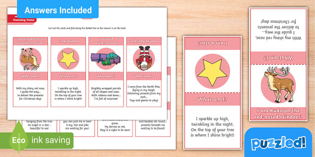 Christmas What am I? Guessing Game Puzzle Cards - AL - Kids
