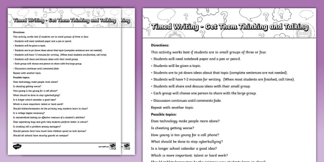 Eighth Grade Timed Writing Activity - Get Them Thinking and Talking