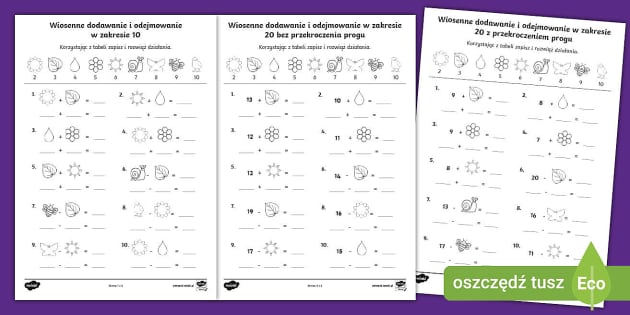 Free Wiosna Dodawanie I Odejmowanie W Zakresie I Karta Pracy