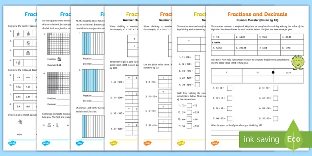 year 4 fractions tenths and hundredths with adult support and practice