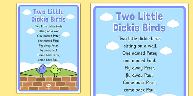 Two Little Dickie Birds Nursery Rhyme Poster - rhymes, display