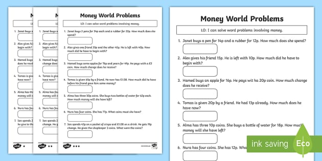 money word problems activity sheet maths money y2 year 2