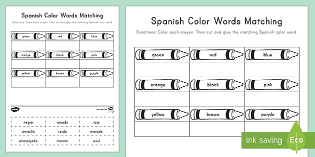 Spanish Colors Worksheet Words Matching Activity Twinkl